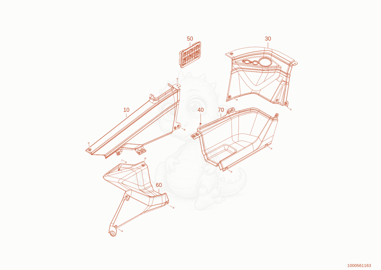 Exploded parts diagram of the side trim of a Wacker Neuson WL950P(A05-05), with numbered balloons