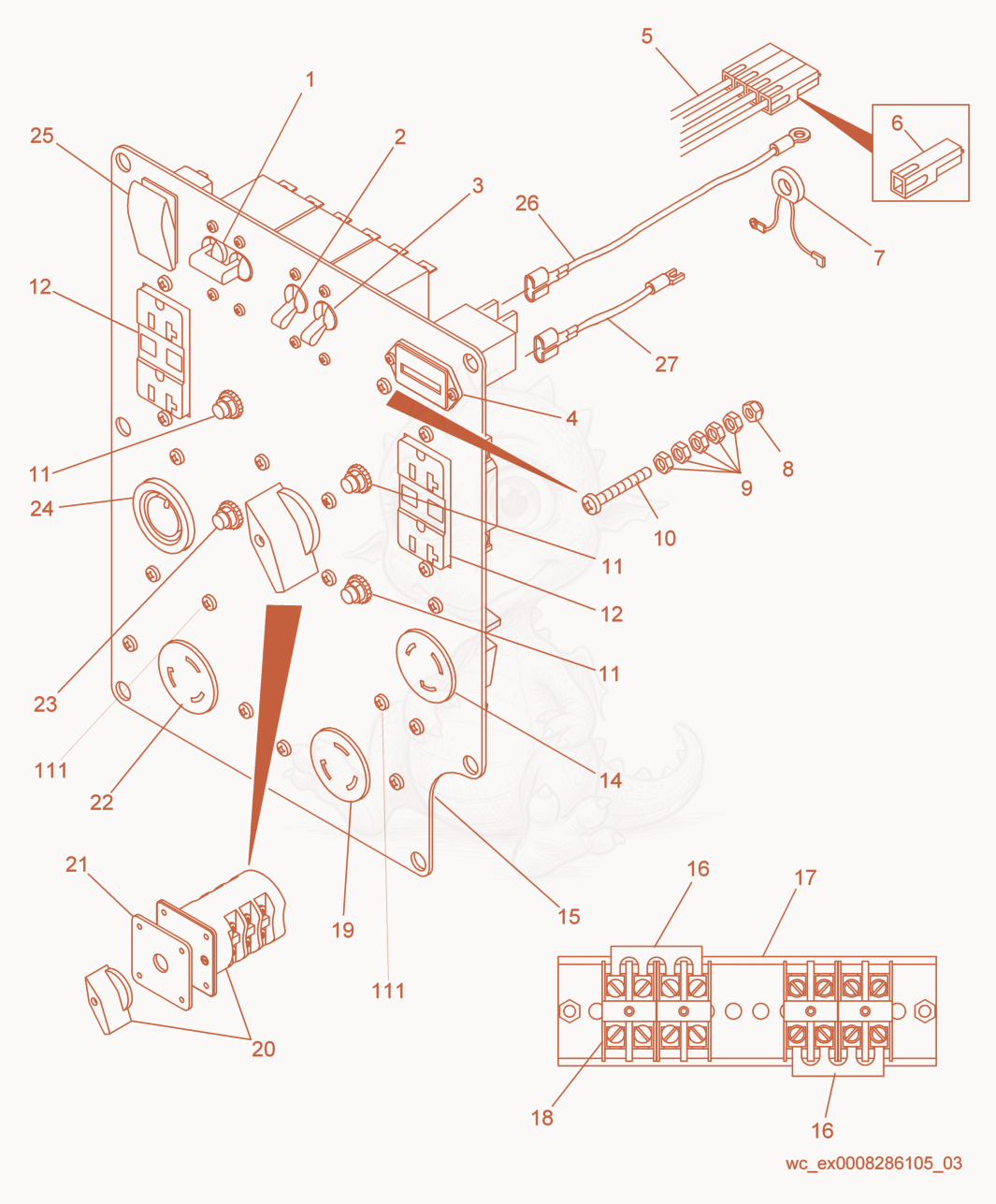 Despiece del Control Panel de una máquina Wacker Neuson GPS8500, con globos numerados