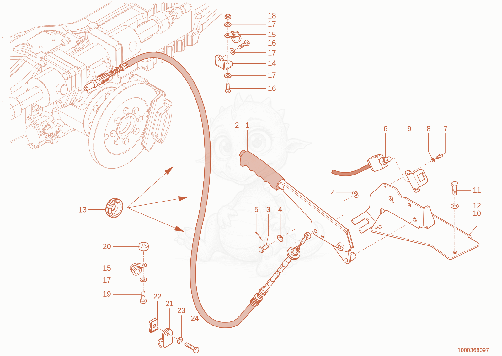 Exploded parts diagram of the parking brake of a Wacker Neuson TH735(415-16), with numbered balloons
