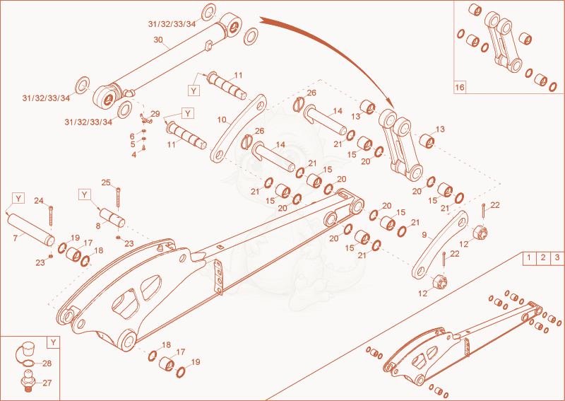 Exploded parts diagram of the DIPPER ARM LONG (OPTION) of a Wacker Neuson 8003, with numbered balloons