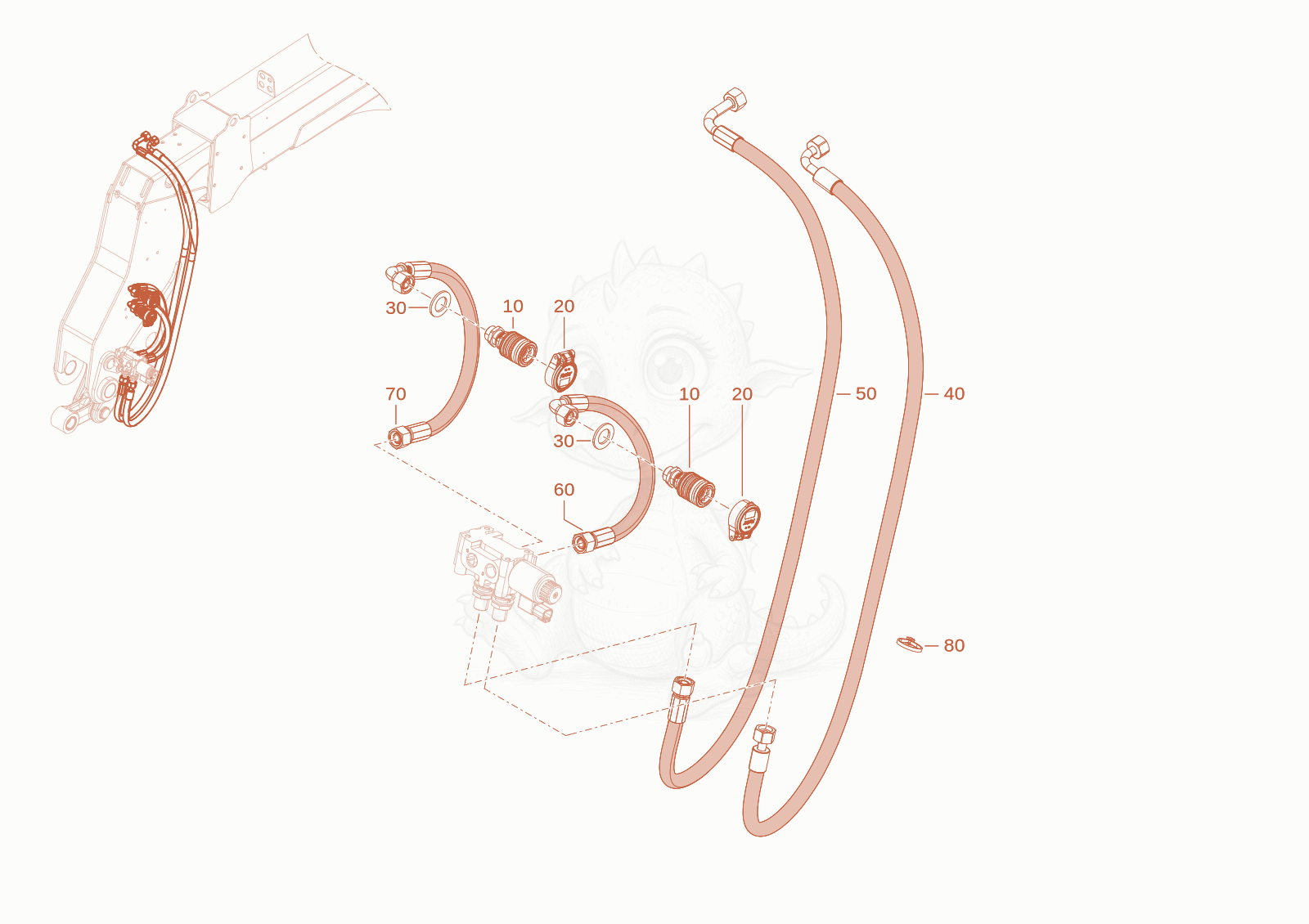 Exploded parts diagram of the plug coupling of a Wacker Neuson TH412E(T02-01), with numbered balloons