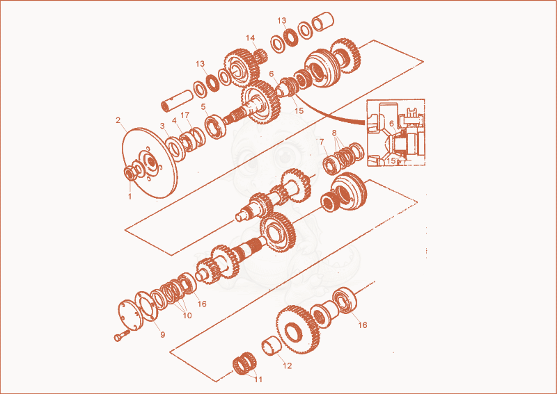 Exploded parts diagram of the gear box parts of a Wacker Neuson 6000/9002, with numbered balloons