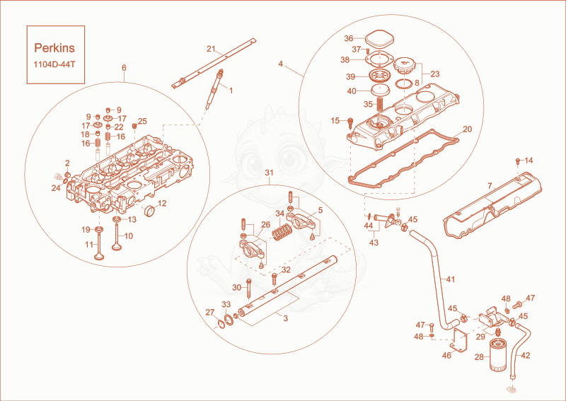 Exploded parts diagram of the CYLINDER HEAD, VALVE COVER of a Wacker Neuson DW60, with numbered balloons