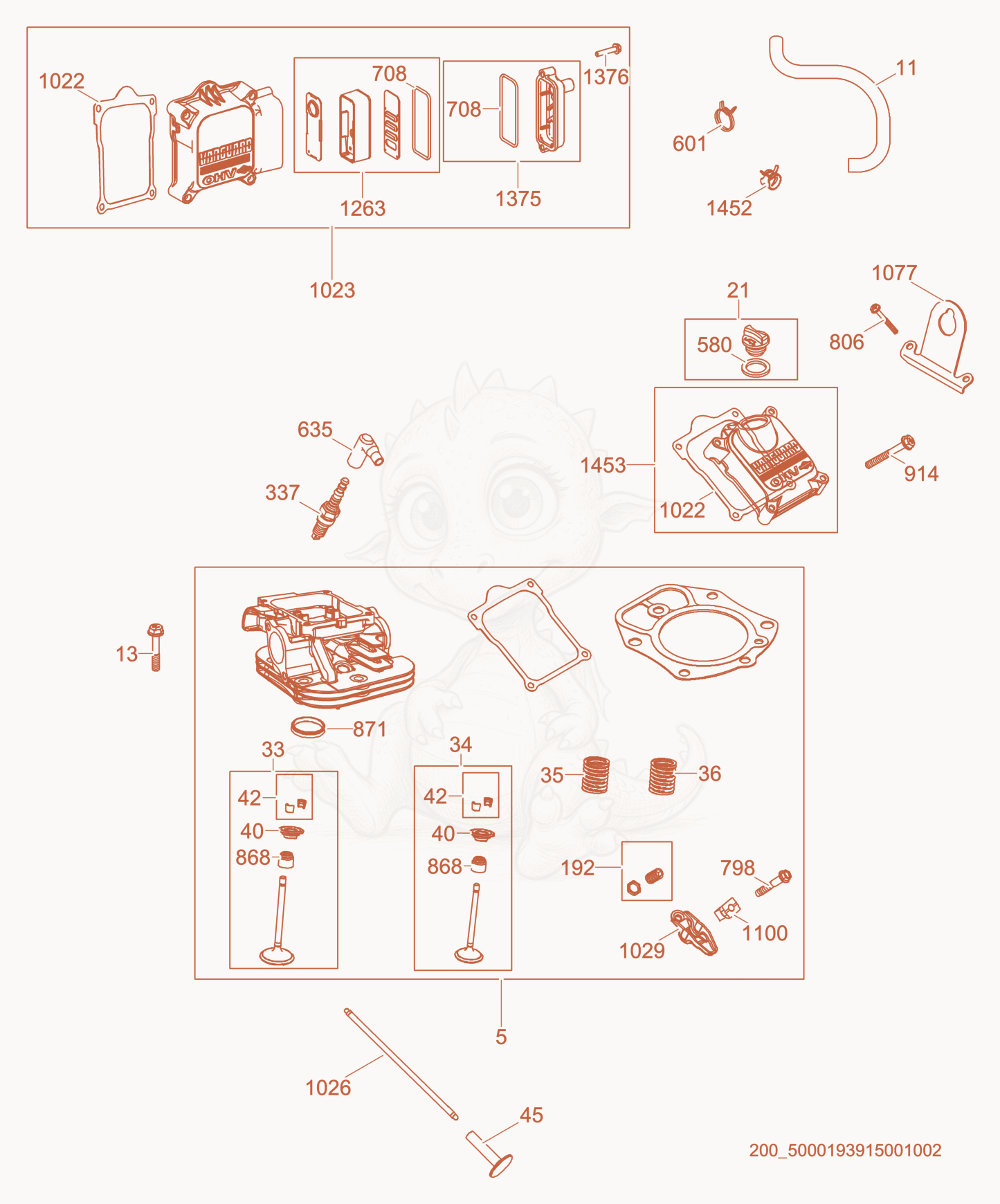 Exploded parts diagram of the Cylinder Head of a Wacker Neuson CRT48-35VEU, with numbered balloons