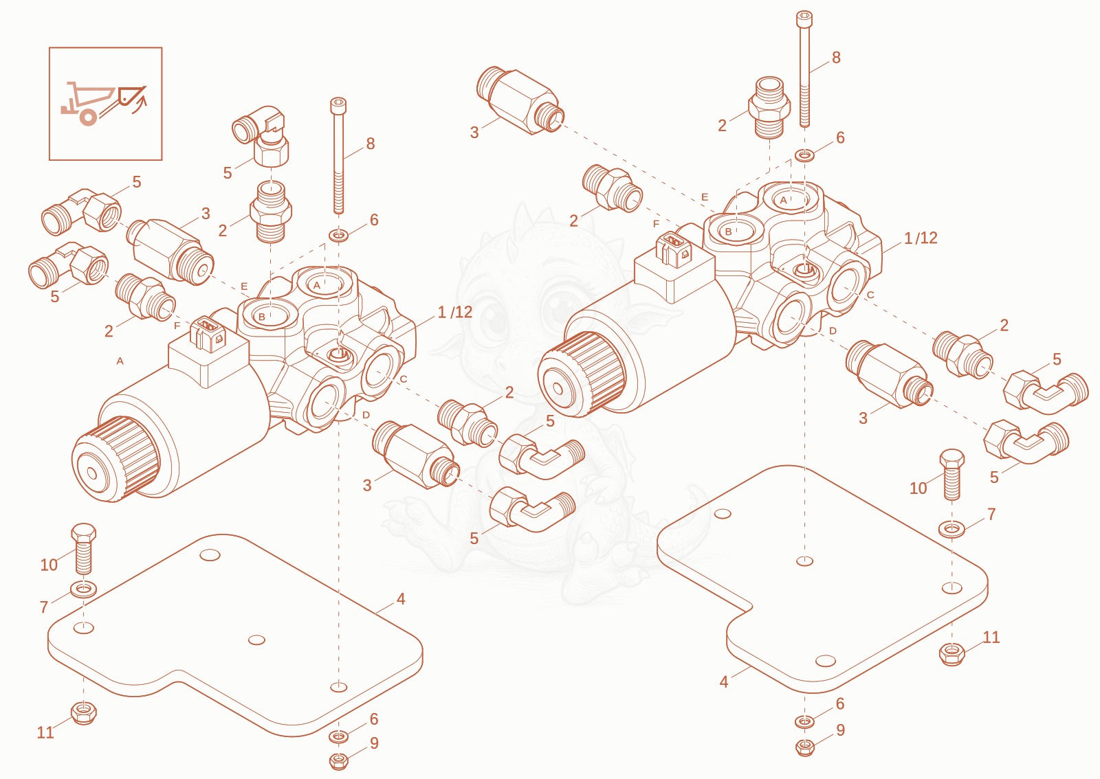 Exploded parts diagram of the change over valve (Option) of a Wacker Neuson DW20-2, with numbered balloons