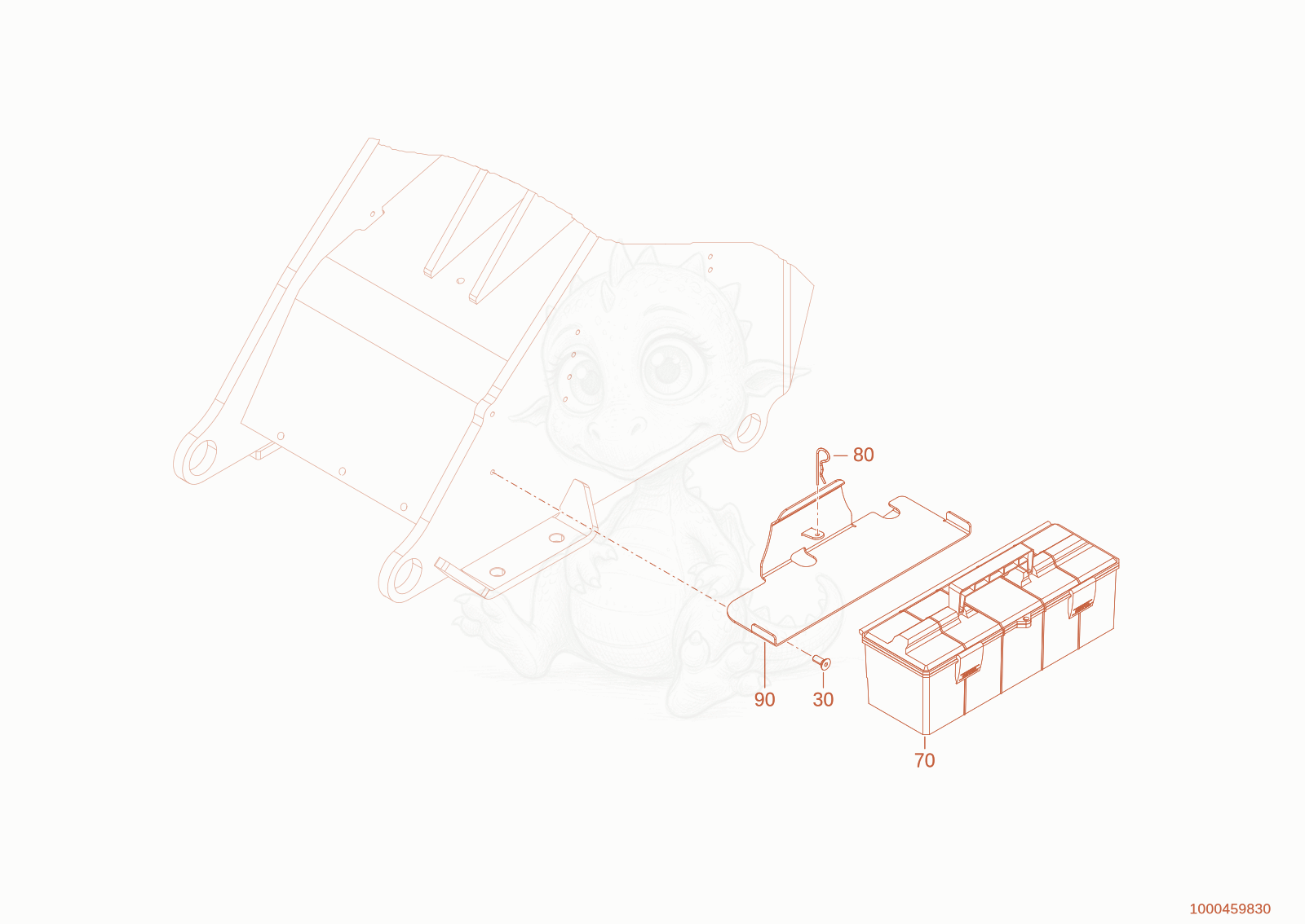 Despiece del tool box de una máquina Wacker Neuson WL28E(A10-01), con globos numerados