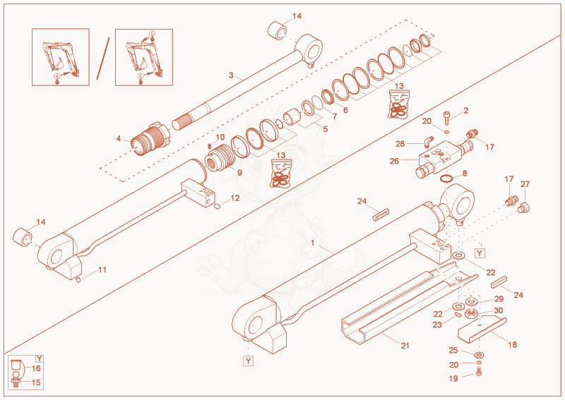 Exploded parts diagram of the LIFTING ARM CYLINDER (OPTION) of a Wacker Neuson 2503, with numbered balloons