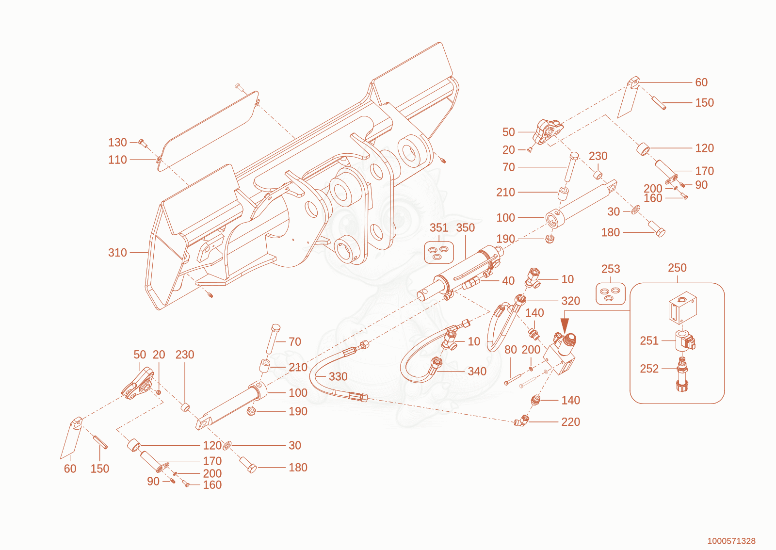 Exploded parts diagram of the quickhitch plate of a Wacker Neuson TH625(T06-01), with numbered balloons