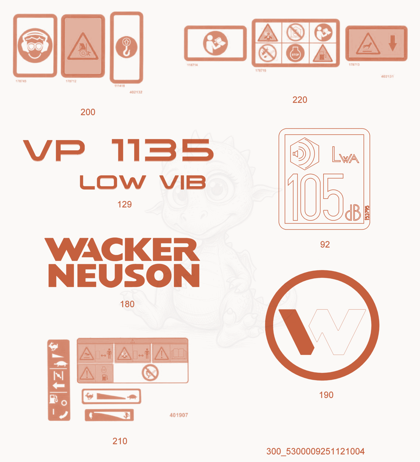 Exploded parts diagram of the Label of a Wacker Neuson VP1135RW, with numbered balloons