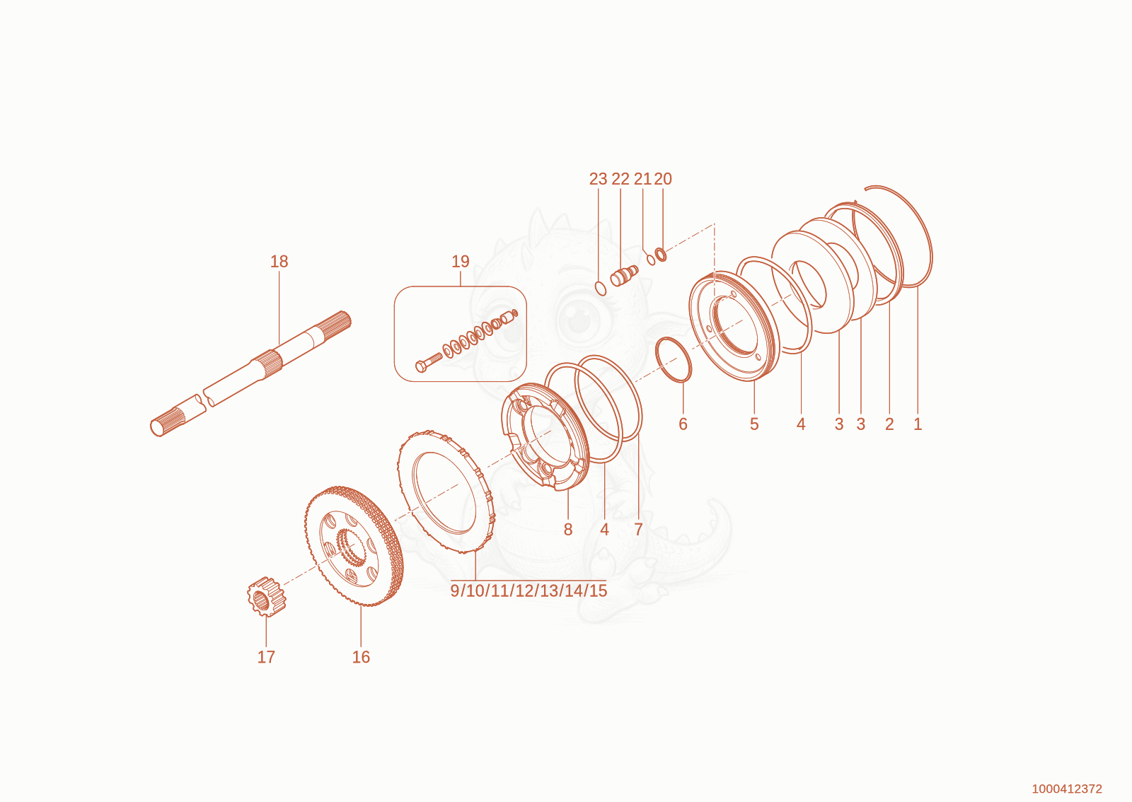 Exploded parts diagram of the brake of a Wacker Neuson WL110(WRL90-05), with numbered balloons