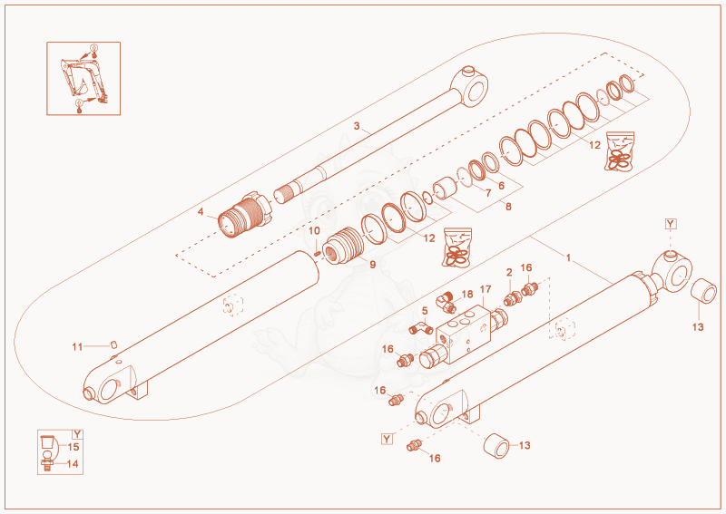 Exploded parts diagram of the DIPPER ARM CYLINDER (OPTION) of a Wacker Neuson 2003, with numbered balloons
