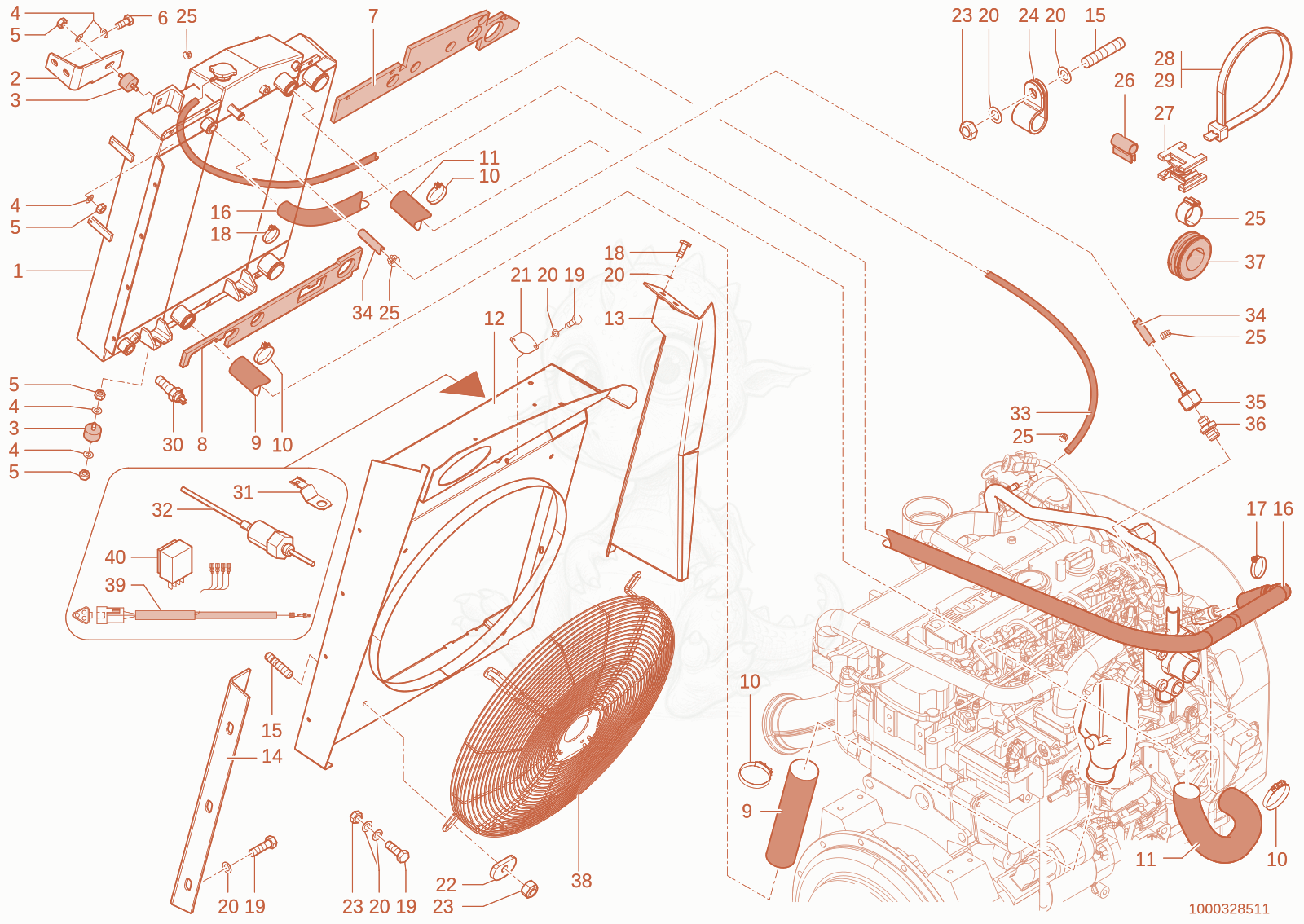 Exploded parts diagram of the Cooling + Storage of a Wacker Neuson TH744(416-02), with numbered balloons