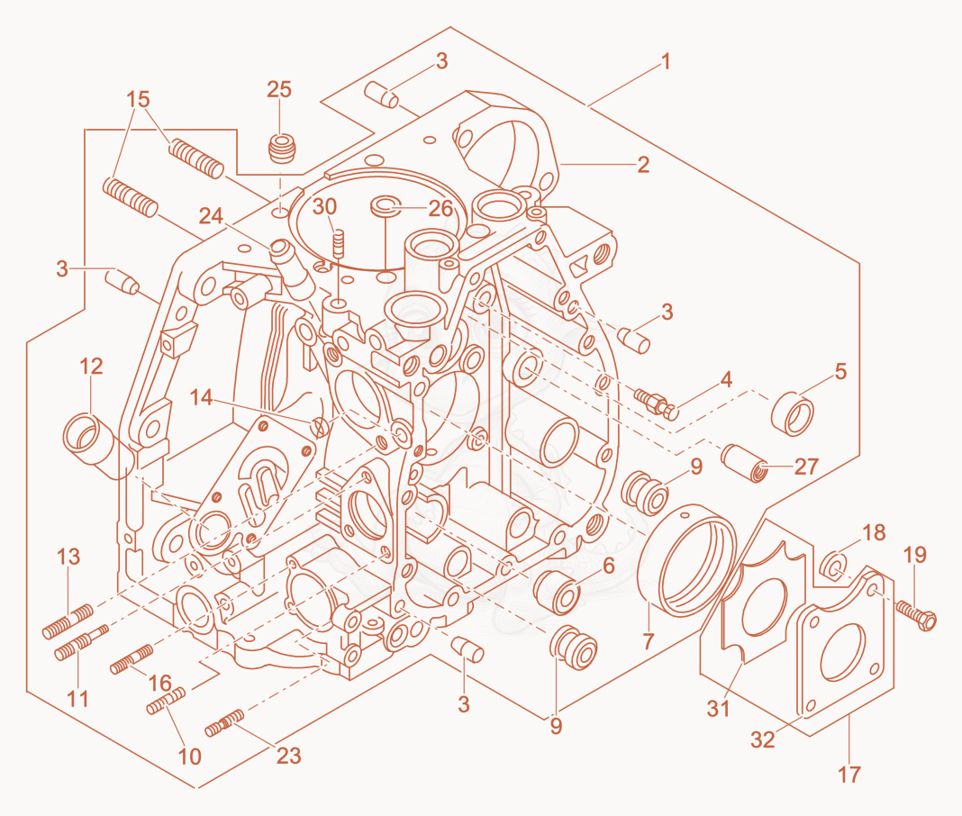 Exploded parts diagram of the Crankcase of a Wacker Neuson DPU5545HEAP, with numbered balloons