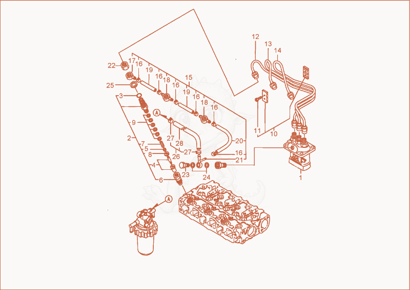 Exploded parts diagram of the fuel injection equipment of a Wacker Neuson 1502RDFORCE, with numbered balloons