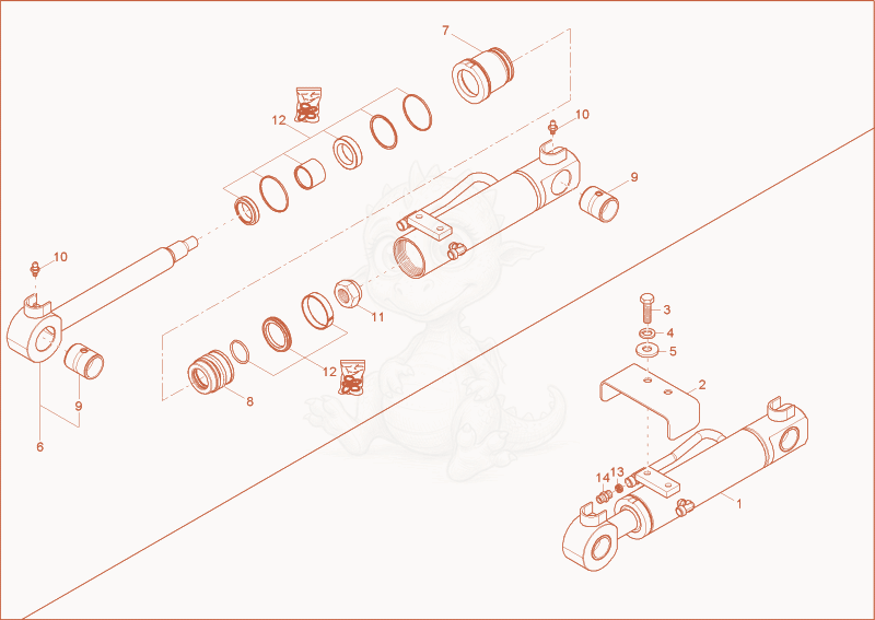 Exploded parts diagram of the blade cylinder of a Wacker Neuson 803, with numbered balloons