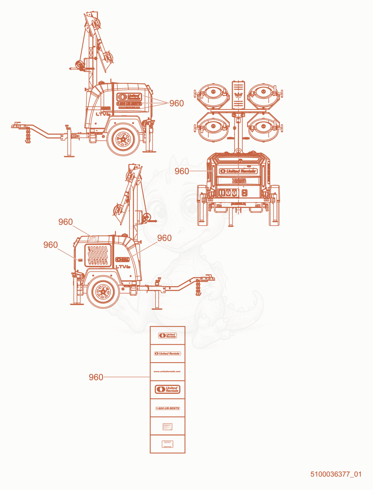 Exploded parts diagram of the Option-Labels of a Wacker Neuson LTV6K, with numbered balloons