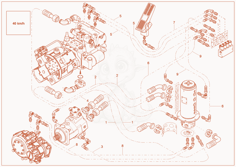 Exploded parts diagram of the Transmission 40km/h Installation of a Wacker Neuson 9503, with numbered balloons