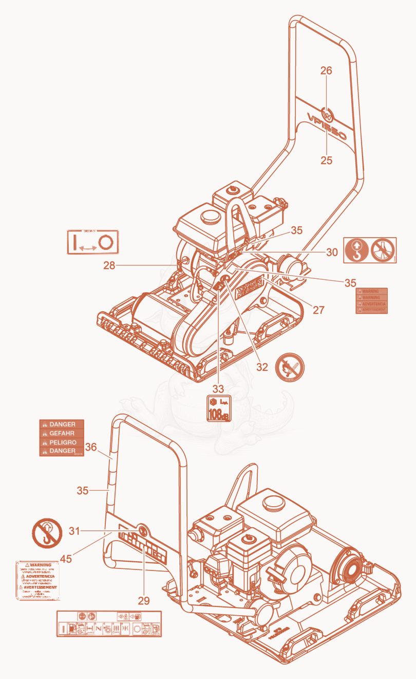 Exploded parts diagram of the Labels of a Wacker Neuson VP1550AUS, with numbered balloons