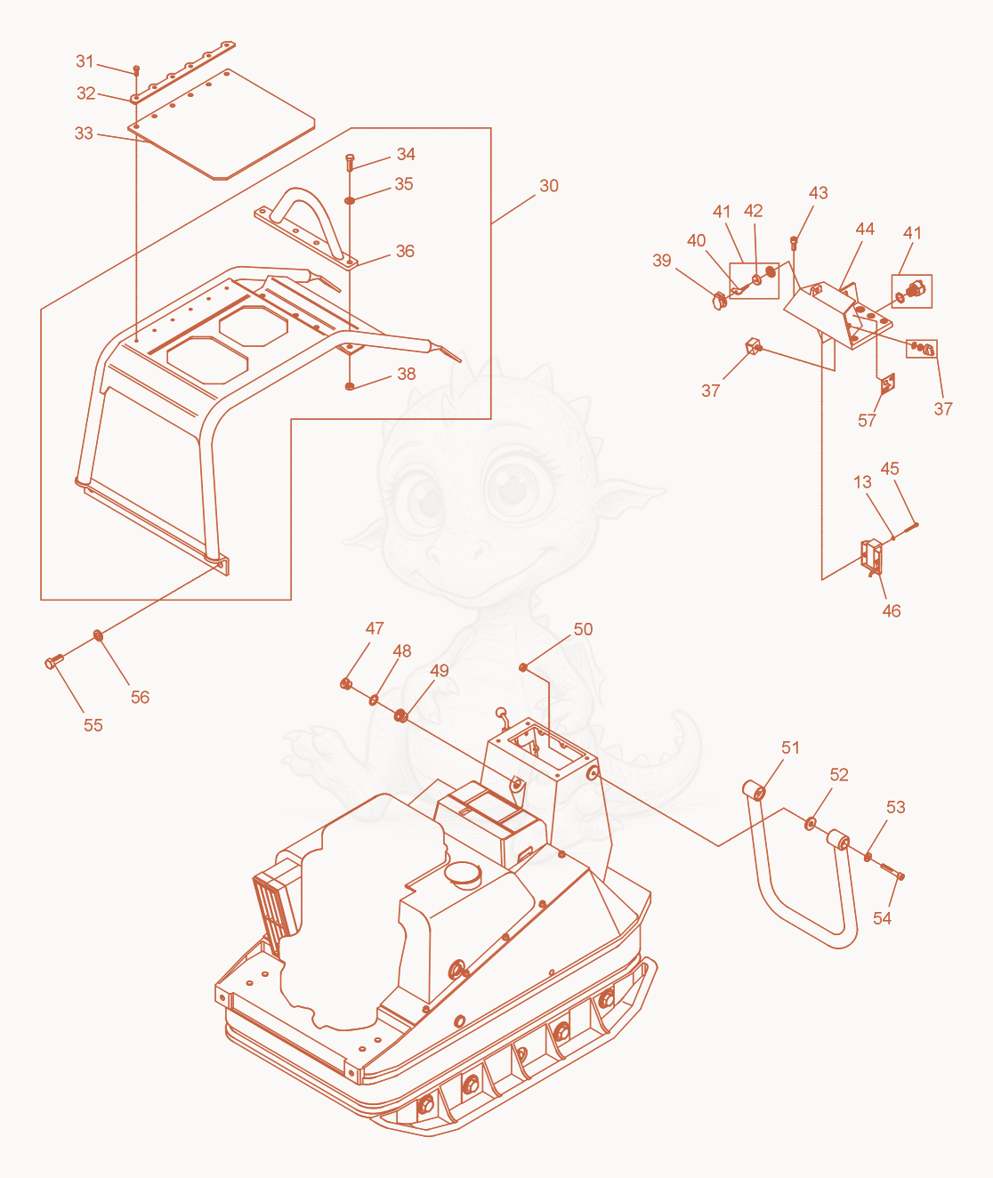 Exploded parts diagram of the Vibratory Plate cpl. of a Wacker Neuson DPU7060RC, with numbered balloons