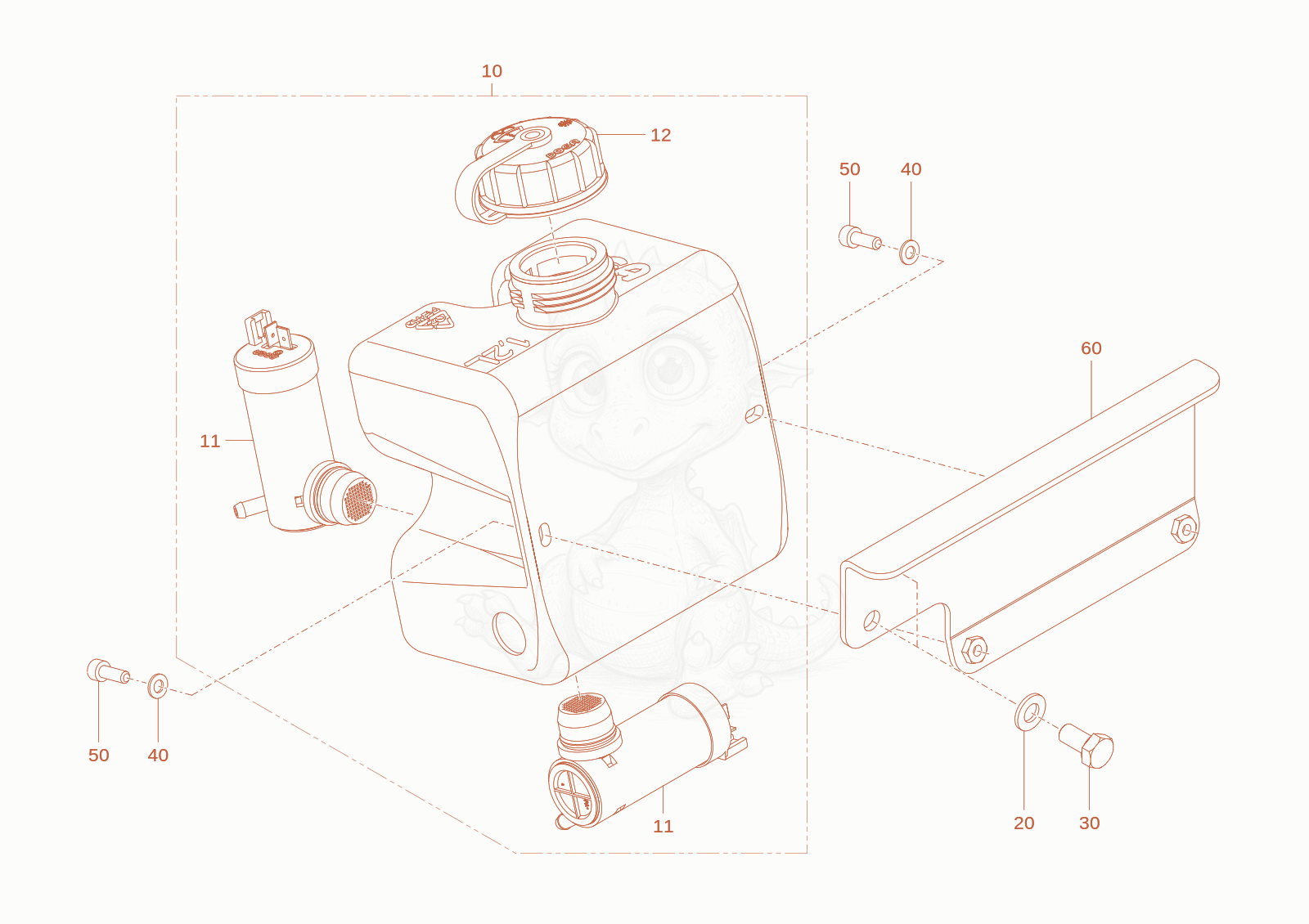 Exploded parts diagram of the washer tank of a Wacker Neuson WL250(A02-01), with numbered balloons