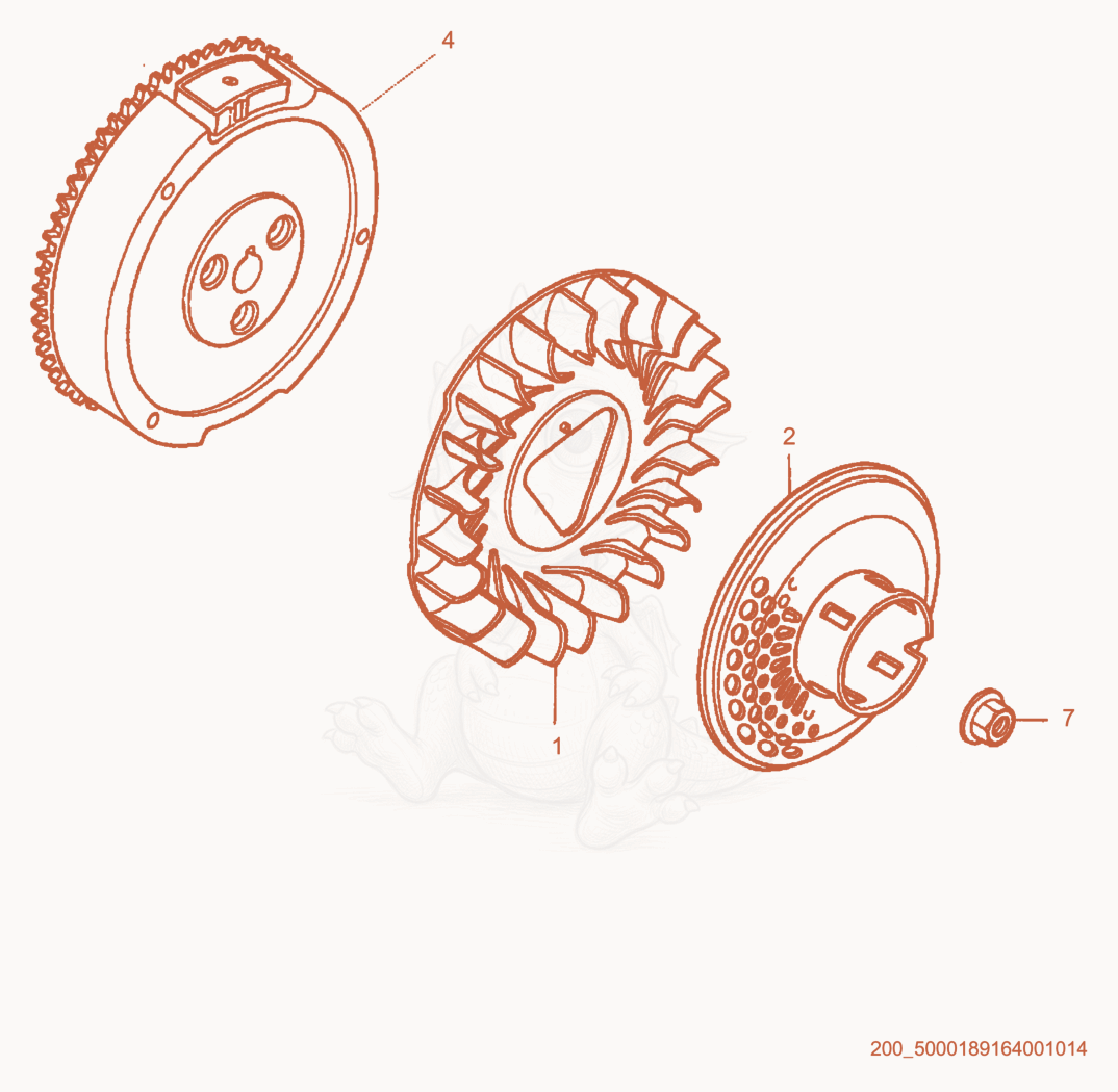 Exploded parts diagram of the Flywheel of a Wacker Neuson PT3A, with numbered balloons