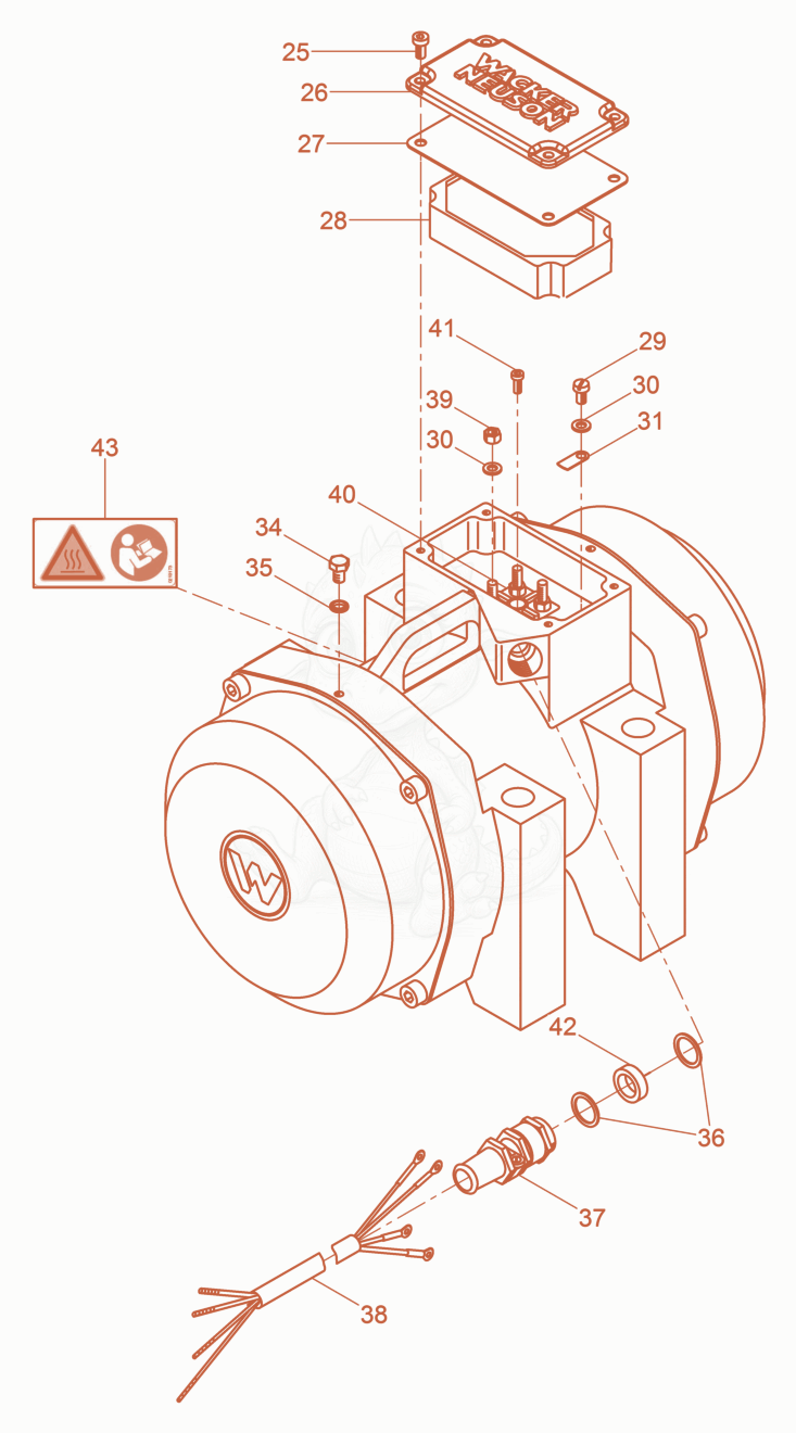 Exploded parts diagram of the External Vibrator cpl. of a Wacker Neuson AR75/3,6/318/550, with numbered balloons