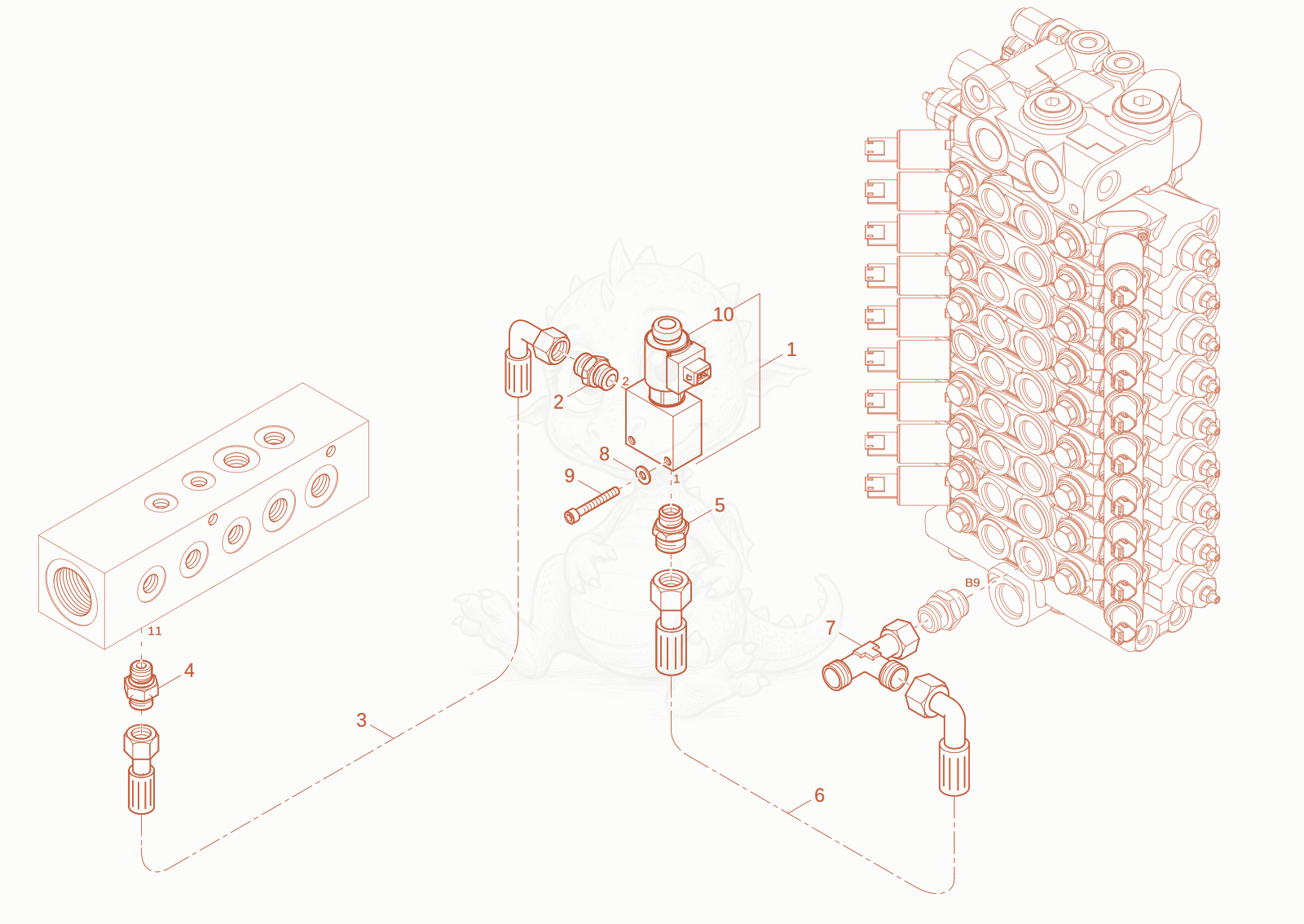 Exploded parts diagram of the attenuation absorber (option) of a Wacker Neuson EW100-2, with numbered balloons
