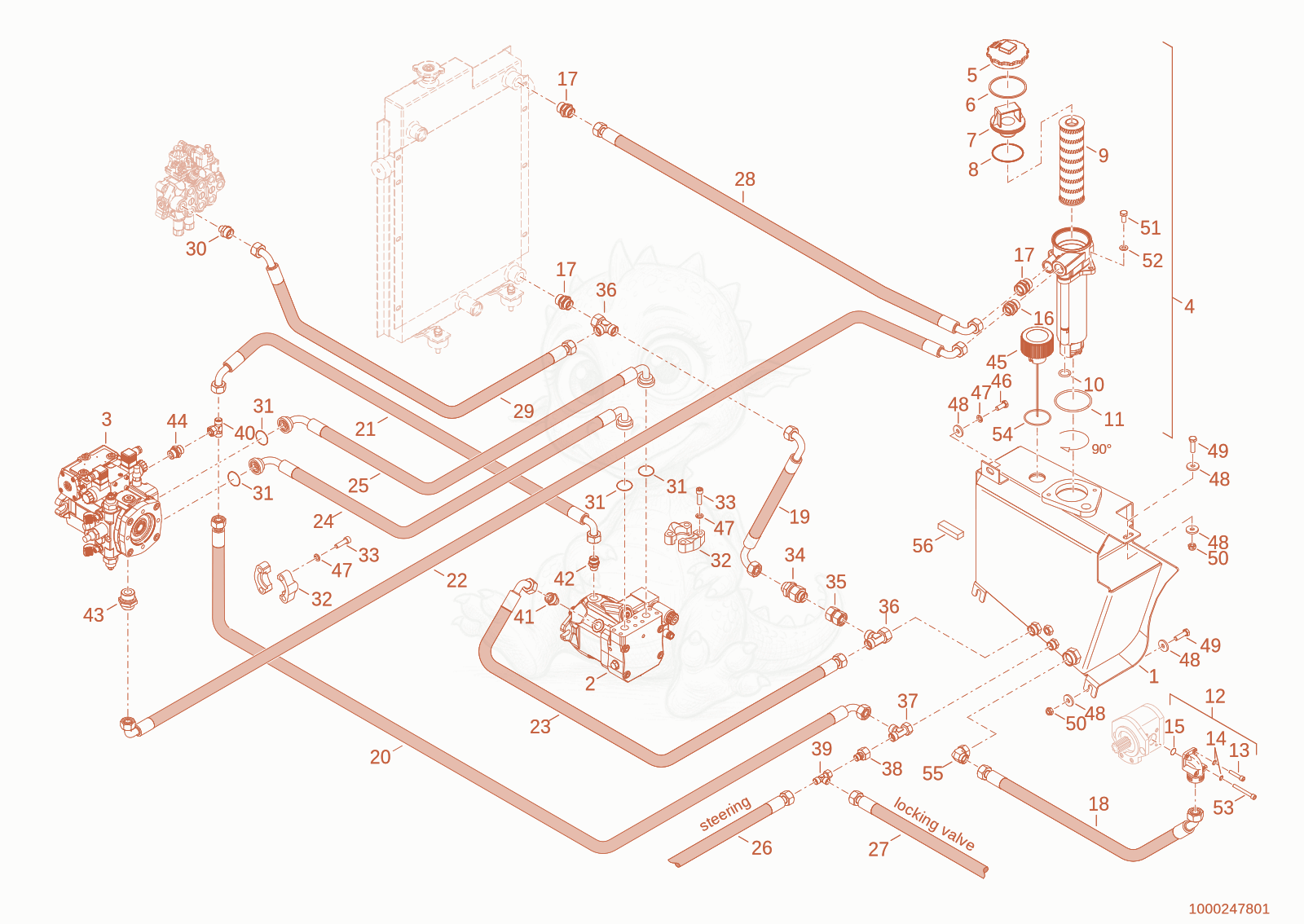 Exploded parts diagram of the drive unit of a Wacker Neuson WL25, with numbered balloons