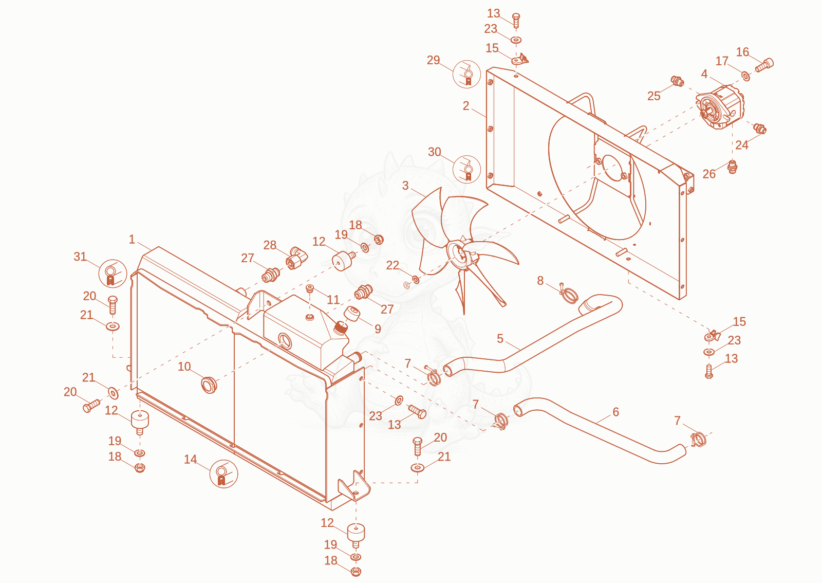 Exploded parts diagram of the COOLER of a Wacker Neuson DV45, with numbered balloons