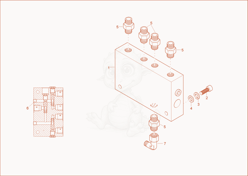 Exploded parts diagram of the VALVE BLOCK of a Wacker Neuson 6002RD, with numbered balloons
