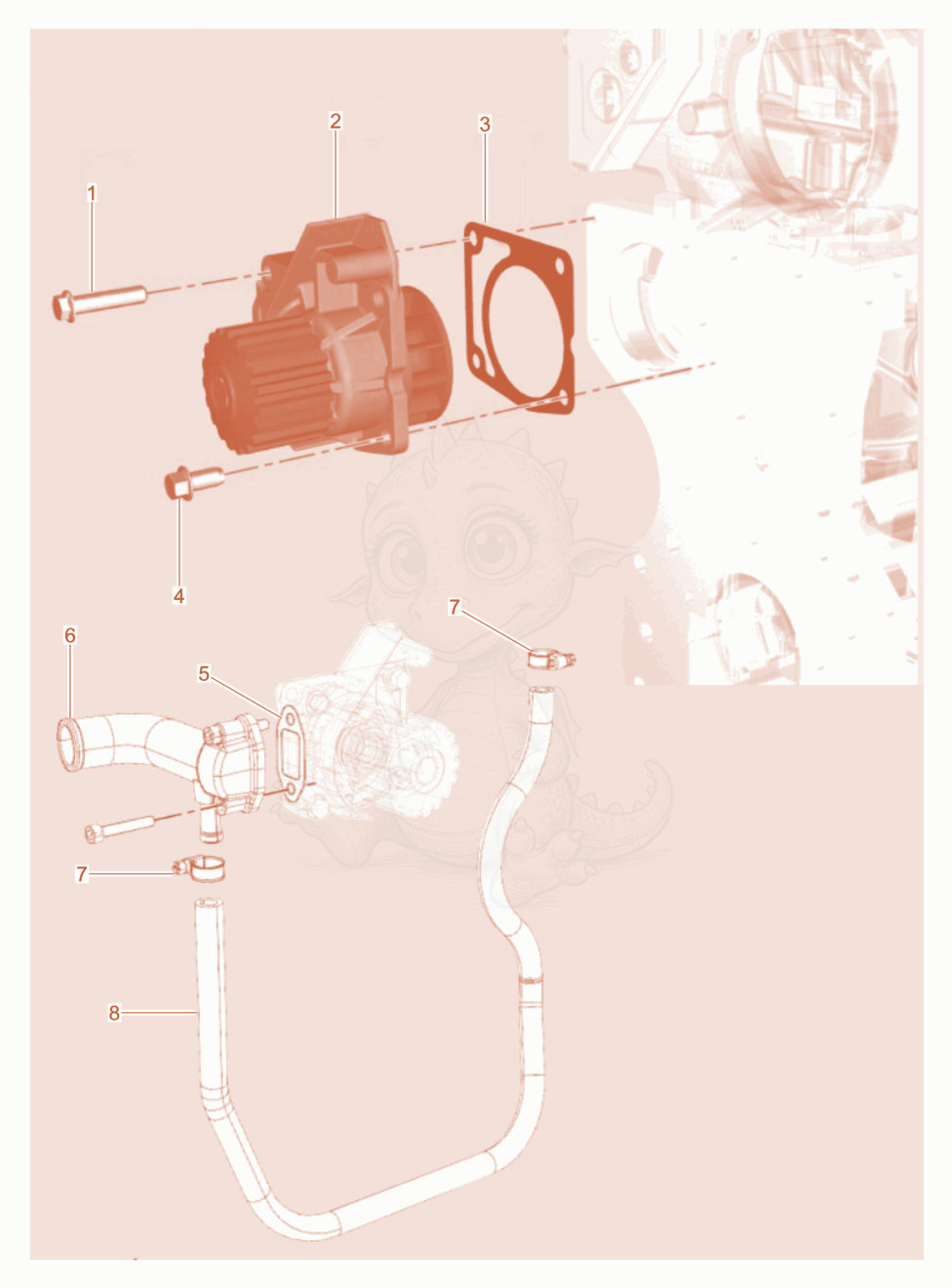 Exploded parts diagram of the Water Pump of a Wacker Neuson DPU80/110KMAT, with numbered balloons