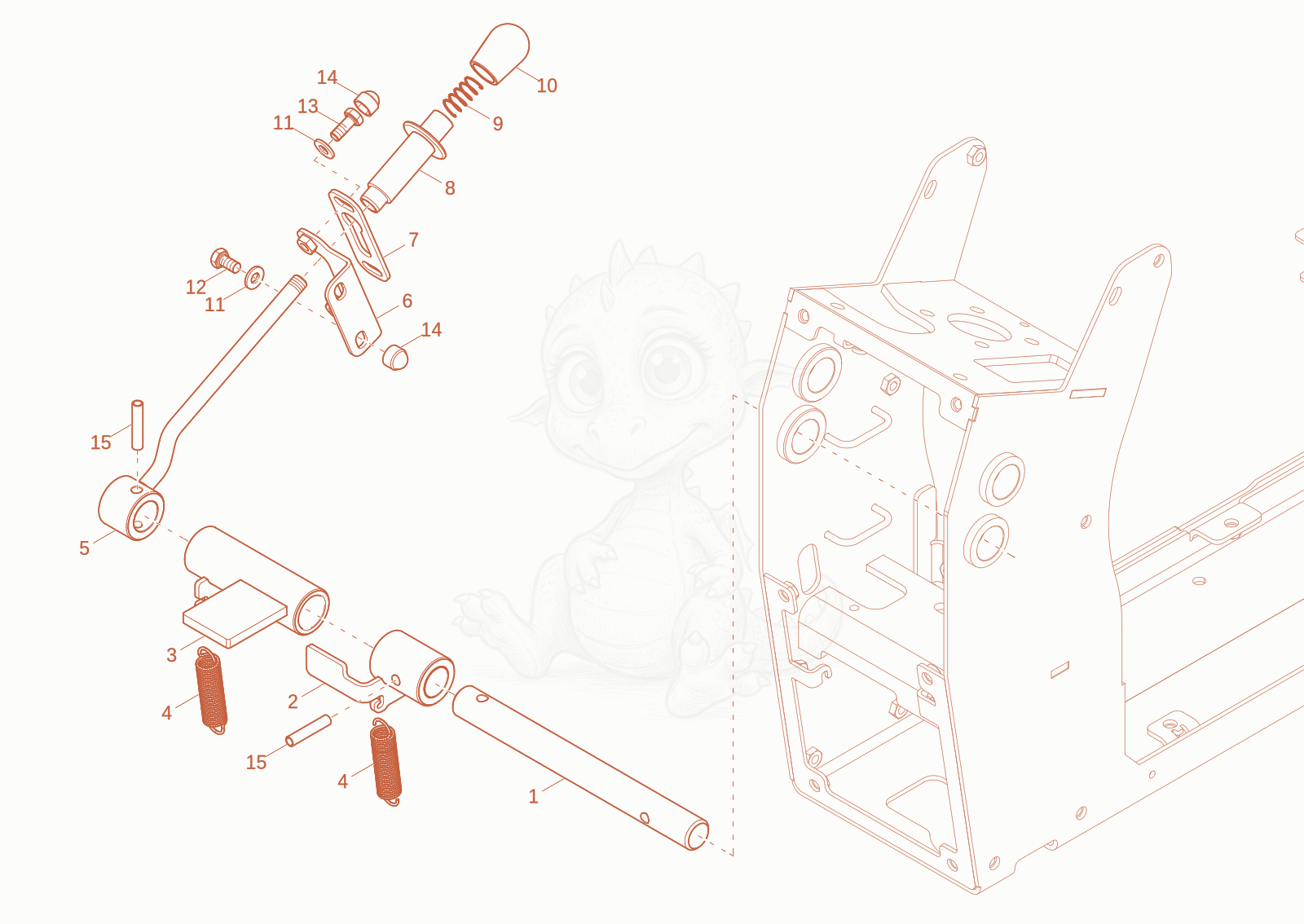 Exploded parts diagram of the locking of a Wacker Neuson DV125, with numbered balloons