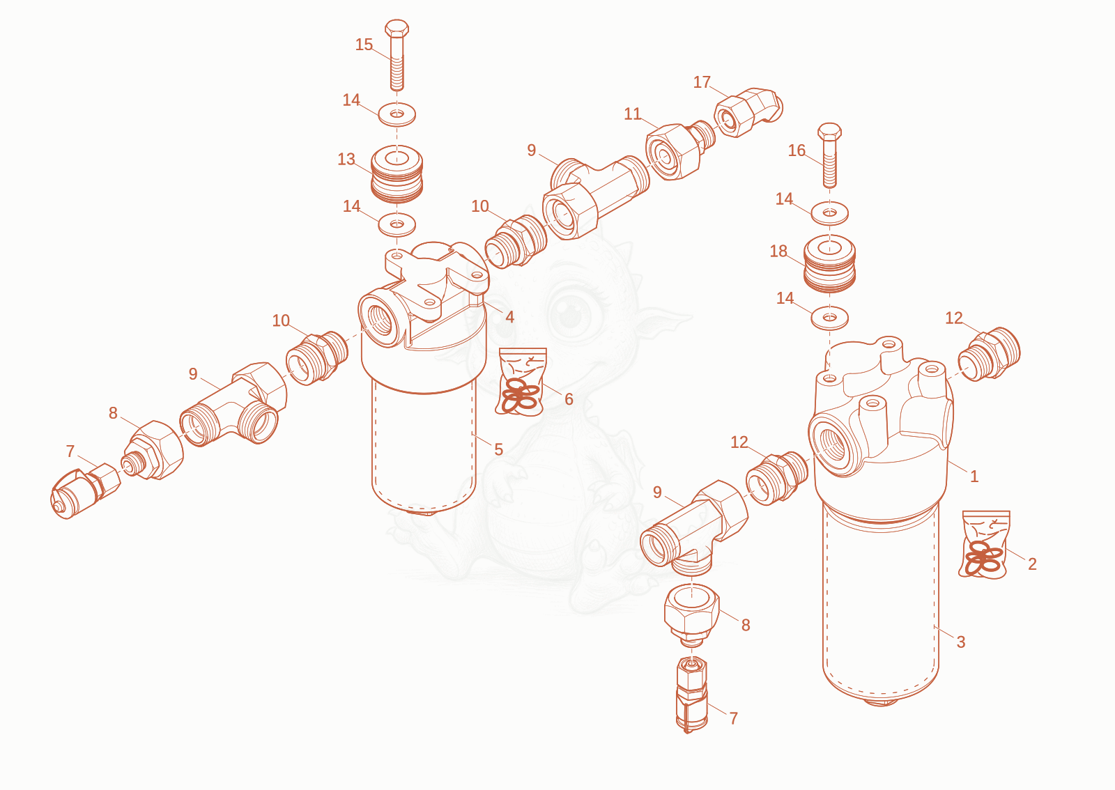 Exploded parts diagram of the HYDRAULIC OIL FILTER of a Wacker Neuson DW90-3, with numbered balloons