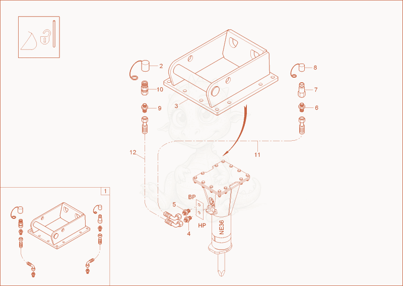 Exploded parts diagram of the Kit hydr. breaker of a Wacker Neuson 9503, with numbered balloons