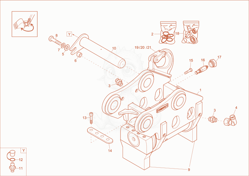 Exploded parts diagram of the Powertlit lift hook (Option) of a Wacker Neuson EW100, with numbered balloons