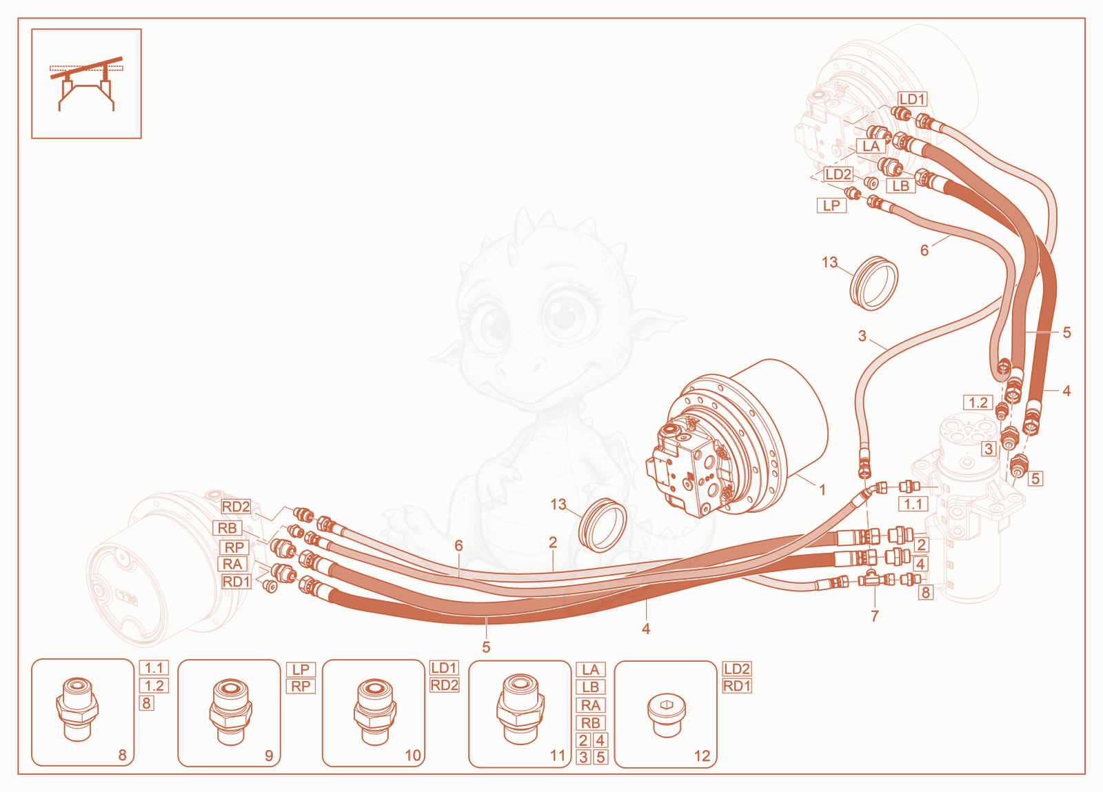Exploded parts diagram of the Drive Motor (Angle Blade) of a Wacker Neuson ET40(E33-01), with numbered balloons