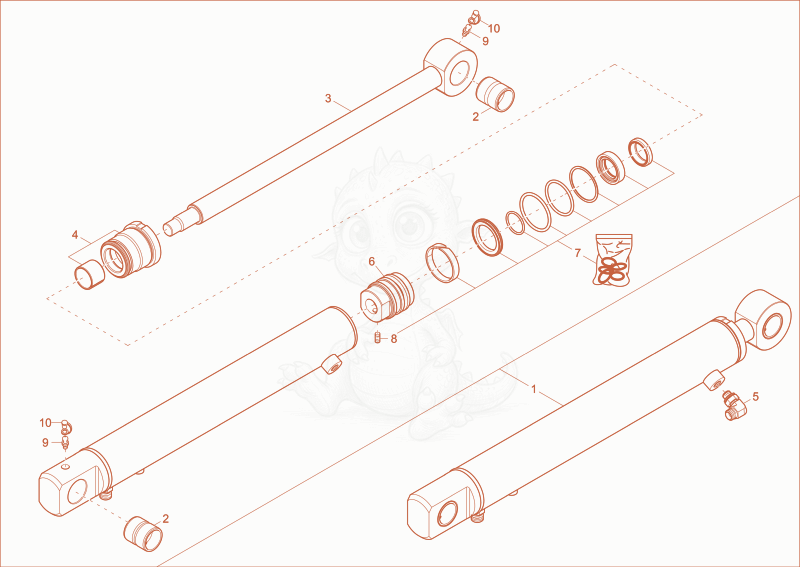 Exploded parts diagram of the DIPPER ARM CYLINDER of a Wacker Neuson EZ17, with numbered balloons