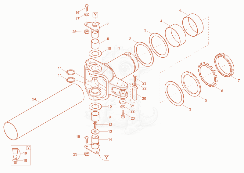 Exploded parts diagram of the pivot block of a Wacker Neuson DW50, with numbered balloons
