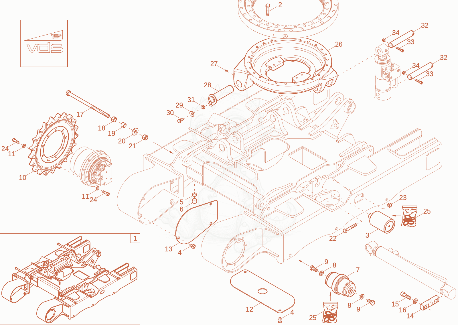 Exploded parts diagram of the undercarriage (OPTION) of a Wacker Neuson ET25-2, with numbered balloons