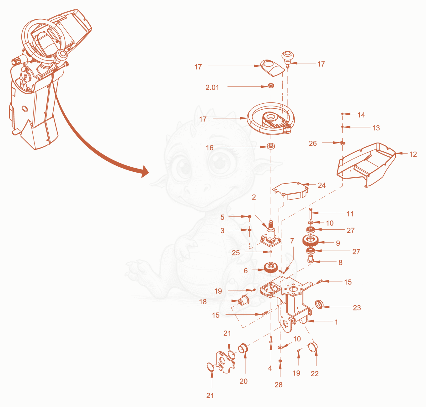 Exploded parts diagram of the operator's platform of a Wacker Neuson RC110PUSROPS, with numbered balloons