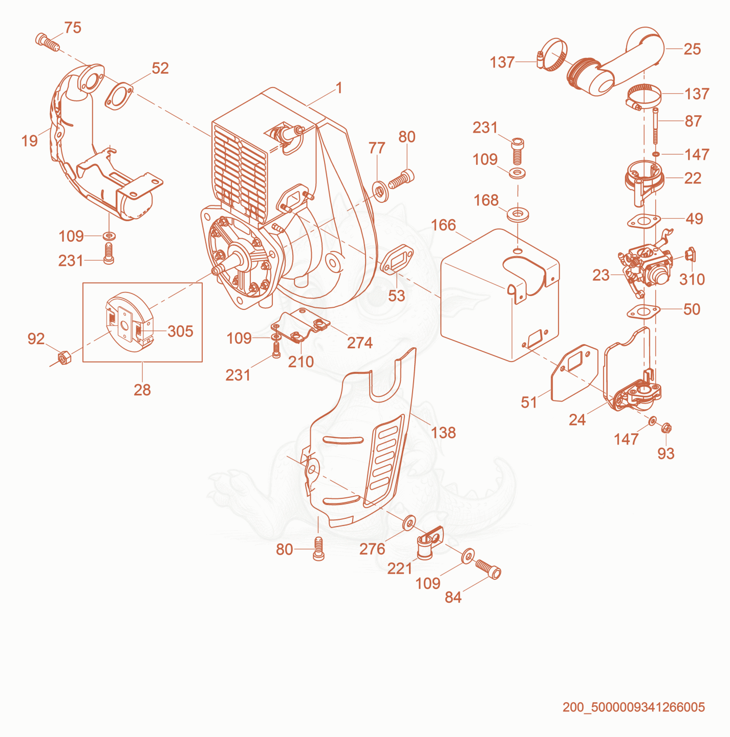 Exploded parts diagram of the Engine cpl. of a Wacker Neuson BS70-2I, with numbered balloons