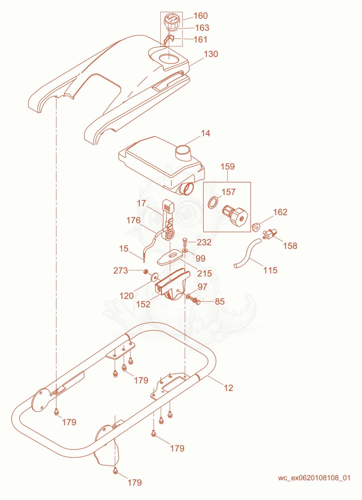 Despiece del Guide Handle de una máquina Wacker Neuson BS60-4, con globos numerados