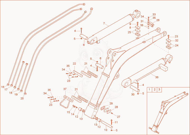 Exploded parts diagram of the lift arm of a Wacker Neuson 1703, with numbered balloons