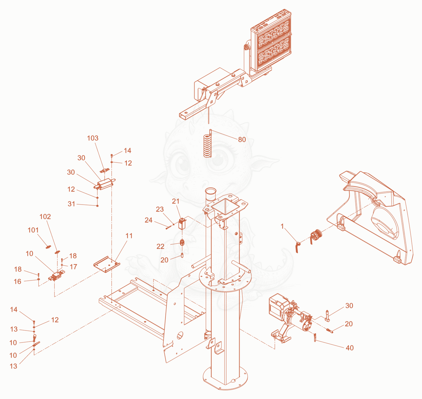 Exploded parts diagram of the cabling ,light pole of a Wacker Neuson LTN5YPHD, with numbered balloons