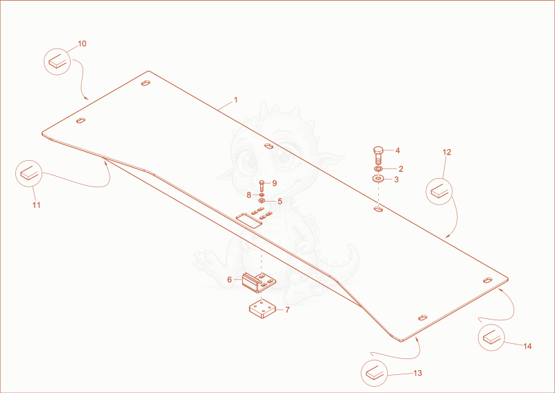 Exploded parts diagram of the floor plate of a Wacker Neuson DW50, with numbered balloons