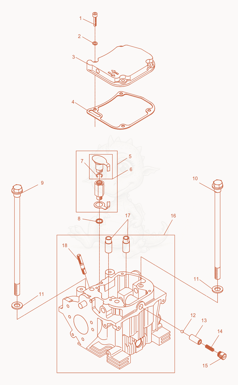 Exploded parts diagram of the Dosing Device-Cylinder Head of a Wacker Neuson DPU5045H, with numbered balloons