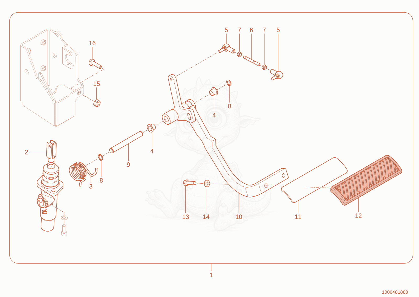 Exploded parts diagram of the brake pedal of a Wacker Neuson TH627(418-22), with numbered balloons