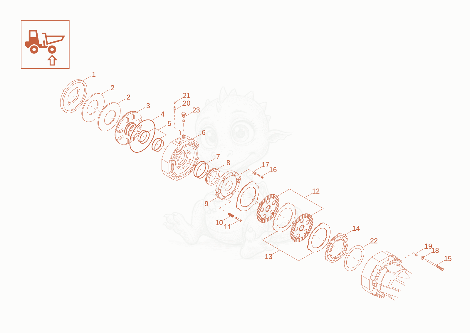 Exploded parts diagram of the BRAKES of a Wacker Neuson DW60-3, with numbered balloons