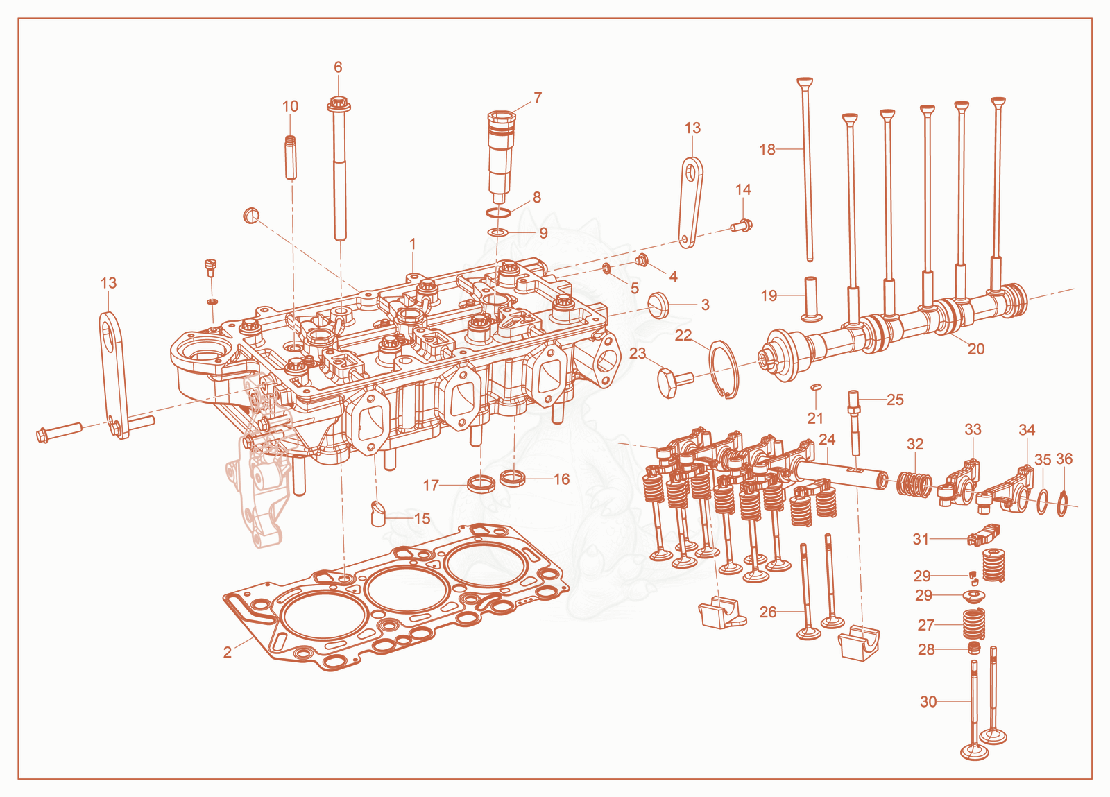 Exploded parts diagram of the Cylinder Head of a Wacker Neuson G35, with numbered balloons