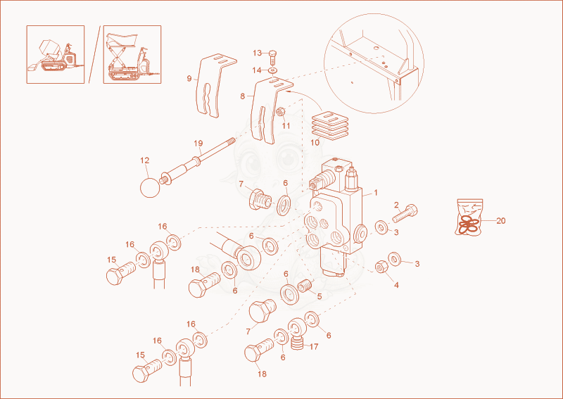 Exploded parts diagram of the OPERATING VALVE 3 (OPTION) of a Wacker Neuson DT15, with numbered balloons